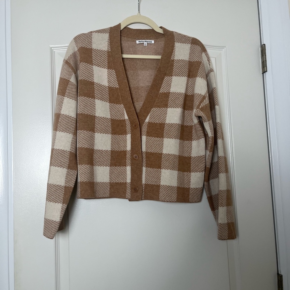 Reformation Fonte 100% Cashmere Cropped Cardigan in Gossamer‎ Size S - Picture 2 of 5